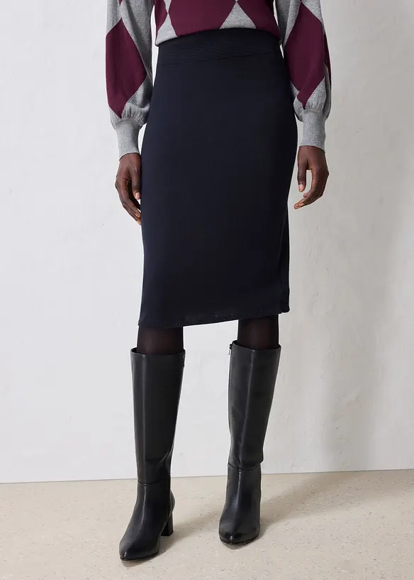Strickrock aus weichem Woll-Mix in schwarz von vorne - bonprix