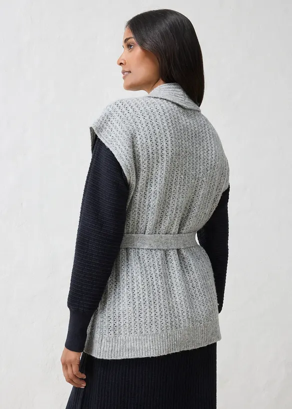 Ajour Strick-Weste aus weichem Woll-Mix in grau von hinten (im Anschnitt) - bonprix