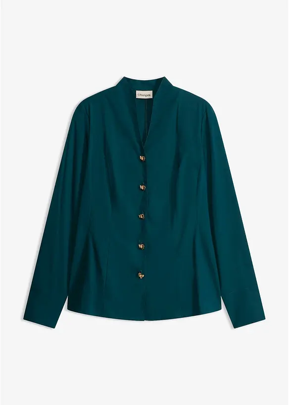Popeline-Stretchbluse, bügelfrei in petrol von vorne - bonprix