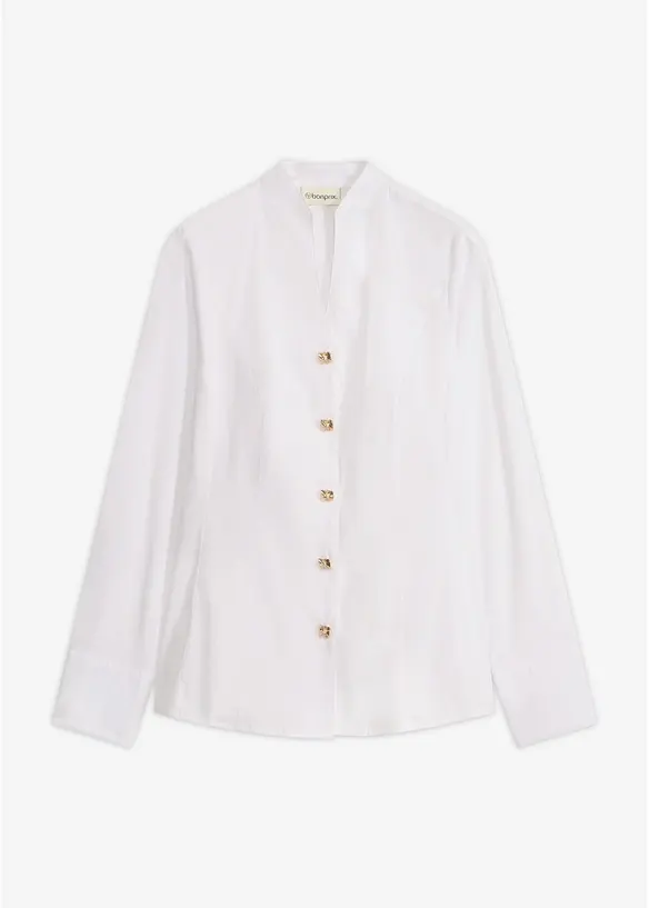 Popeline-Stretchbluse, bügelfrei in weiß von vorne - bonprix