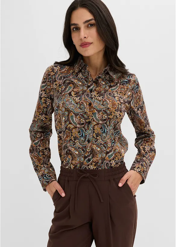 Hemdbluse aus Baumwollstretch, bügelfrei in schwarz von vorne (im Anschnitt) - bonprix