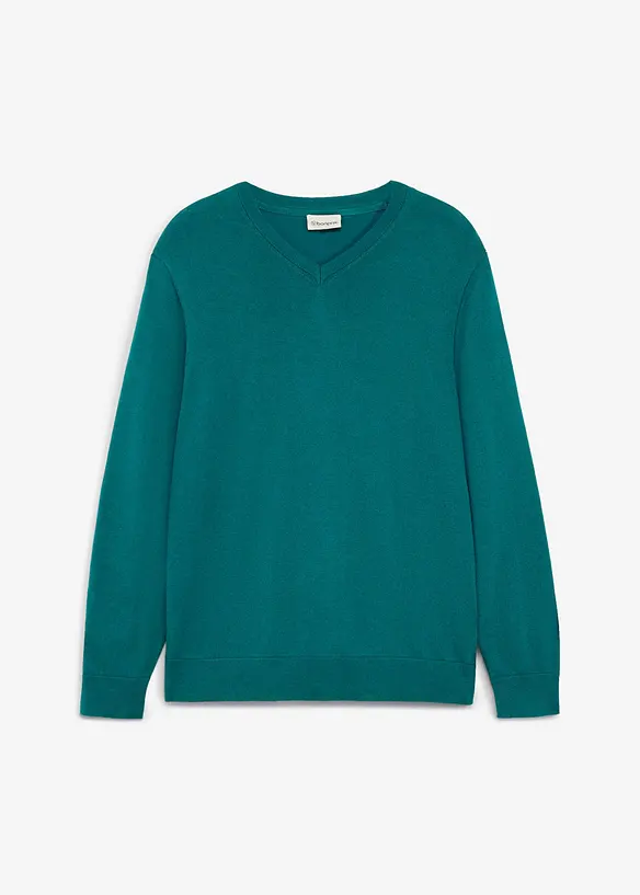 Feinstrickpullover aus weichem Baumwollmix in petrol von vorne - bonprix