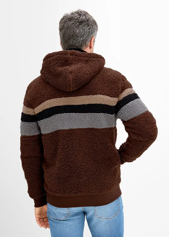 Teddy-Fleecejacke mit Kapuze in braun von hinten (im Anschnitt) - bonprix