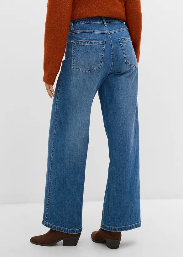 Wide-Leg-Jeans mit vorverlegter Naht in blau von hinten - bonprix