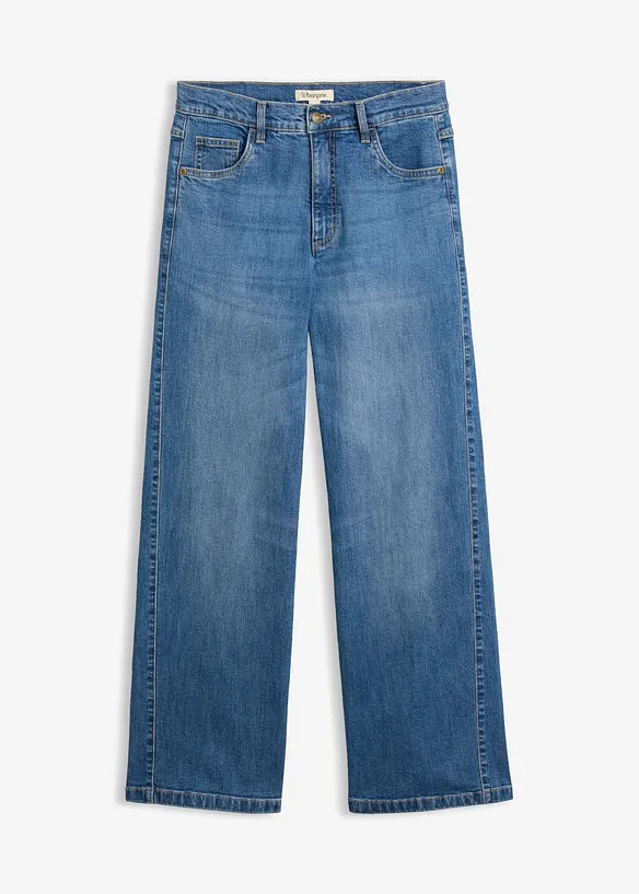 Wide-Leg-Jeans mit vorverlegter Naht in blau von vorne - bonprix