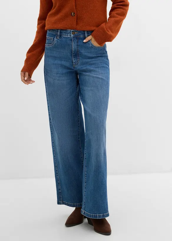 Wide-Leg-Jeans mit vorverlegter Naht in blau von vorne - bonprix