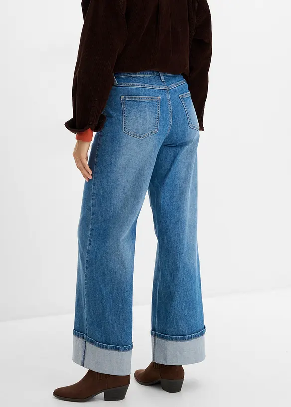 Wide-Leg-Jeans mit Umschlag in blau von hinten - bonprix