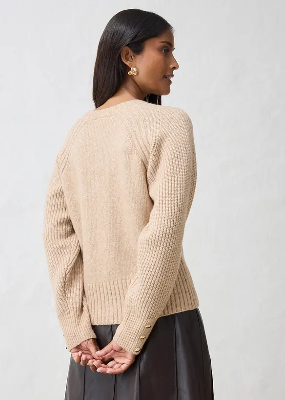 Pullover aus weichem Woll-Mix in beige von hinten (im Anschnitt) - bonprix Pullover aus weichem Woll-Mix in beige von hinten (im Anschnitt) - bonprix