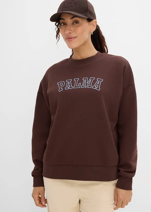 Oversize-Sweatshirt aus Baumwoll-Mix in braun von vorne (im Anschnitt) - bonprix