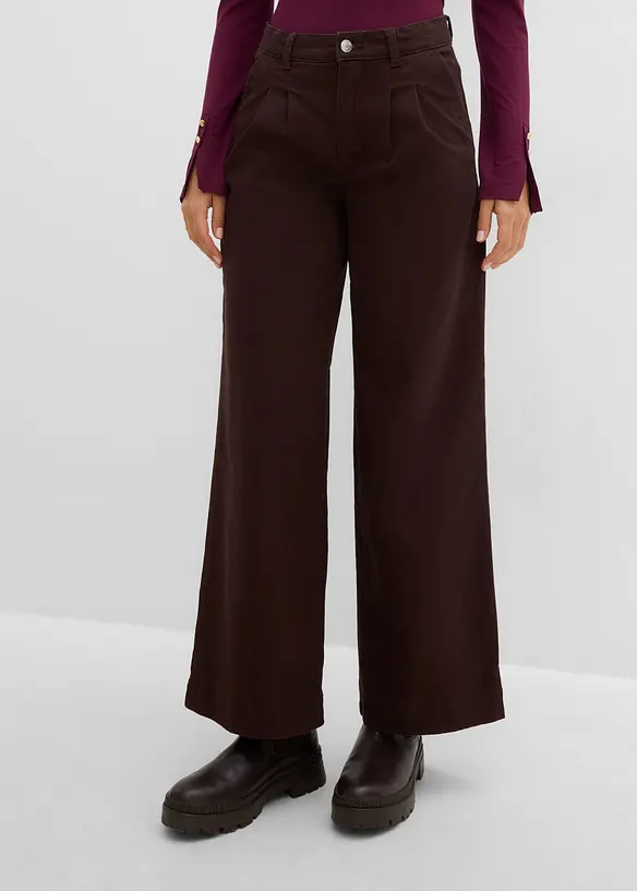 Wide-Leg Bundfalten-Hose mit Bequembund in braun von vorne - bonprix Wide-Leg Bundfalten-Hose mit Bequembund in braun von vorne - bonprix