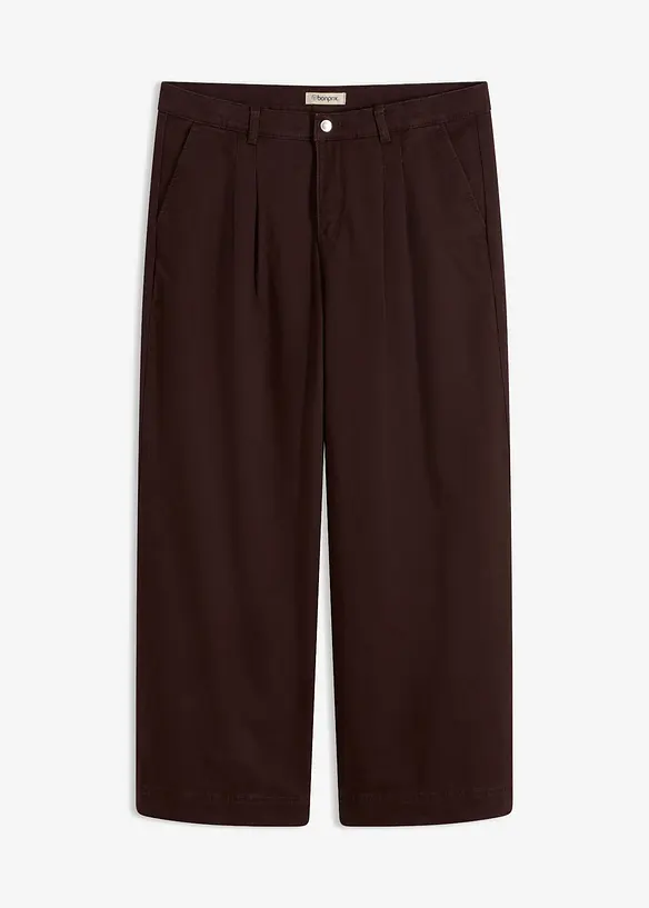 Wide-Leg Bundfalten-Hose mit Bequembund in braun von vorne - bonprix Wide-Leg Bundfalten-Hose mit Bequembund in braun von vorne - bonprix