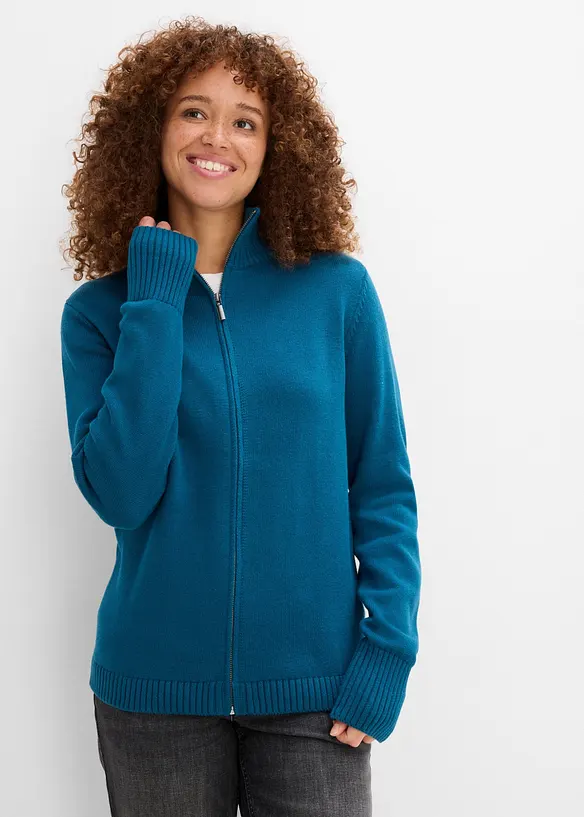 Strickjacke aus reiner Bio-Baumwolle in petrol von vorne (im Anschnitt) - bonprix Strickjacke aus reiner Bio-Baumwolle in petrol von vorne (im Anschnitt) - bonprix