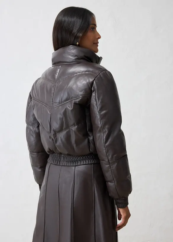 Leder-Steppjacke aus Lammnappa in braun von hinten (im Anschnitt) - bonprix