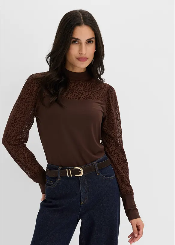 Langarmshirt aus softem Viskose-Mix in braun von vorne (im Anschnitt) - bonprix Langarmshirt aus softem Viskose-Mix in braun von vorne (im Anschnitt) - bonprix