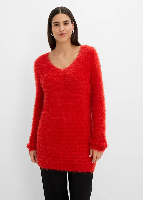 Longpullover aus Strick in rot von vorne (im Anschnitt) - bonprix