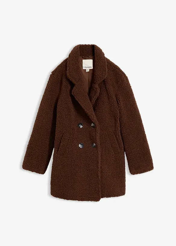 Kurzmantel in Teddy-Optik in braun von vorne - bonprix