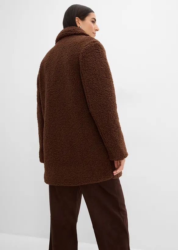 Kurzmantel in Teddy-Optik in braun von hinten (Totalaufnahme) - bonprix