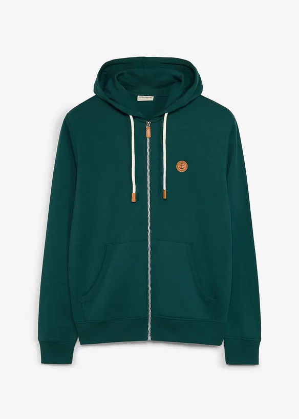 Kapuzen-Sweatjacke aus weichem Baumwoll-Mix in grün von vorne - bonprix