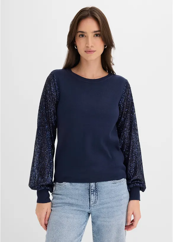 Feinstrickpullover aus weichem Viskose-Mix in blau von vorne (im Anschnitt) - bonprix Feinstrickpullover aus weichem Viskose-Mix in blau von vorne (im Anschnitt) - bonprix