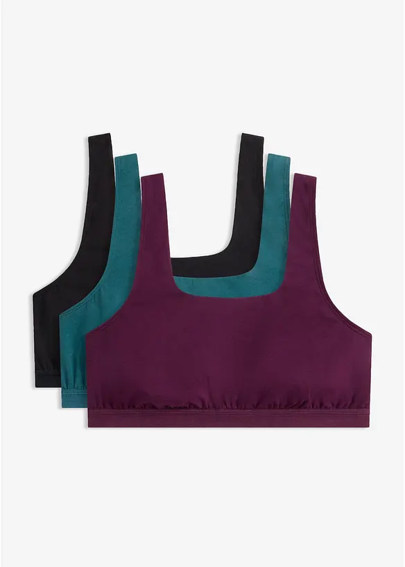 Bustier mit Bio-Baumwolle (3er Pack) in petrol von vorne - bonprix