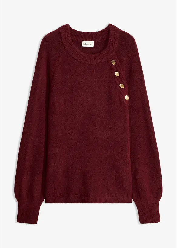 Pullover mit goldenen Zierknöpfen in rot von vorne - bonprix