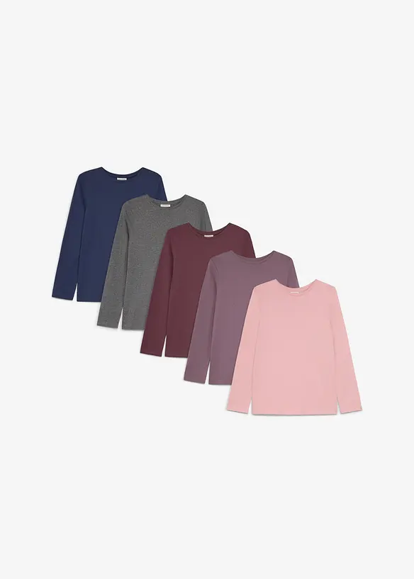 Langarmshirt aus Baumwolle (5er Pack) in lila von vorne - bonprix