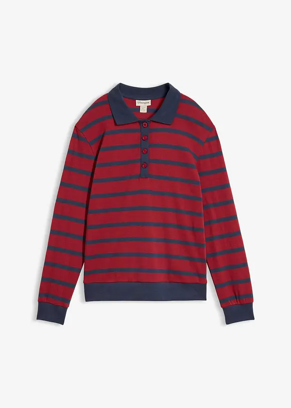 Langarm-Poloshirt aus schwerer Bio-Baumwolle in rot von vorne - bonprix Langarm-Poloshirt aus schwerer Bio-Baumwolle in rot von vorne - bonprix