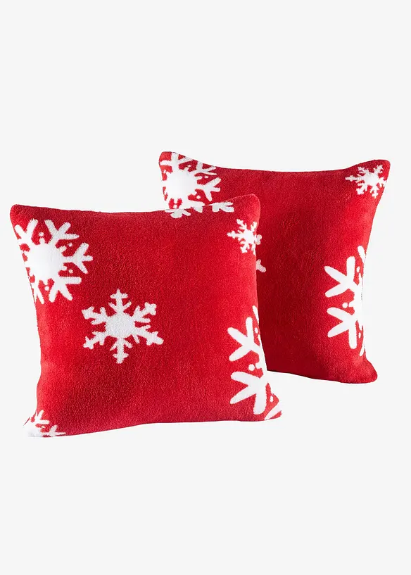 Kissenbezug mit Schneeflocken (2er Pack) in rot von vorne - bonprix