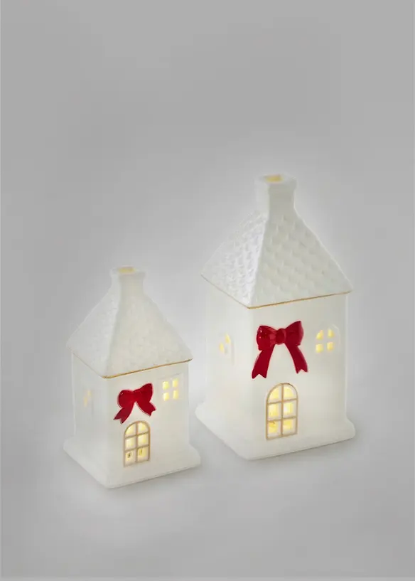 LED-Deko-Objekte Häuser (2-tlg. Set) in beige von vorne - bonprix