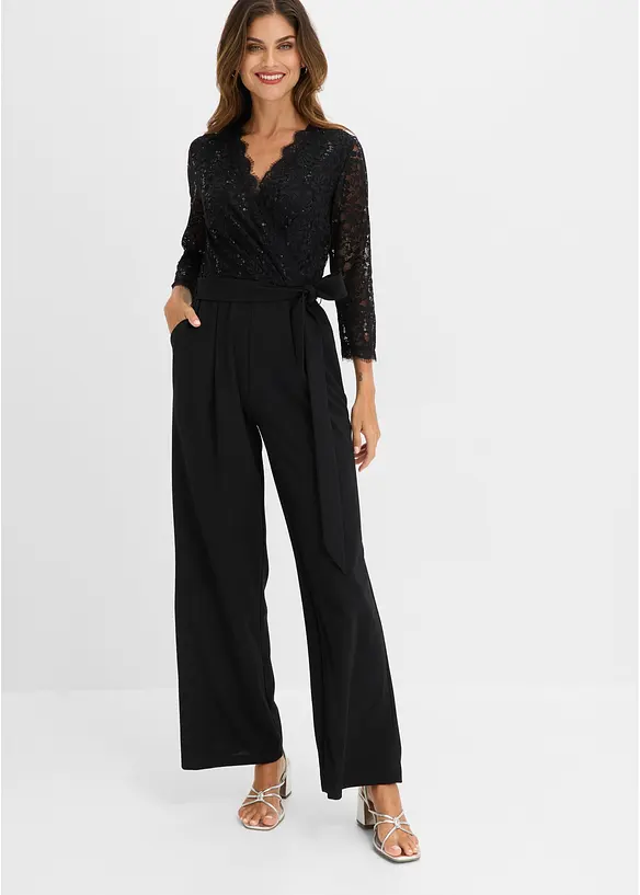 Overall mit Spitze in schwarz von vorne (Totalaufnahme) - bonprix
