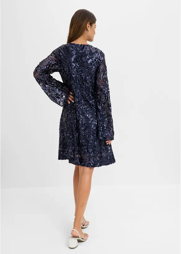 Paillettenkleid in blau von hinten (Totalaufnahme) - bonprix