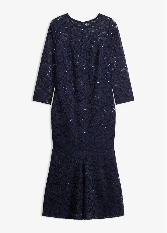 Spitzenkleid mit glänzenden Pailletten in blau von vorne - bonprix