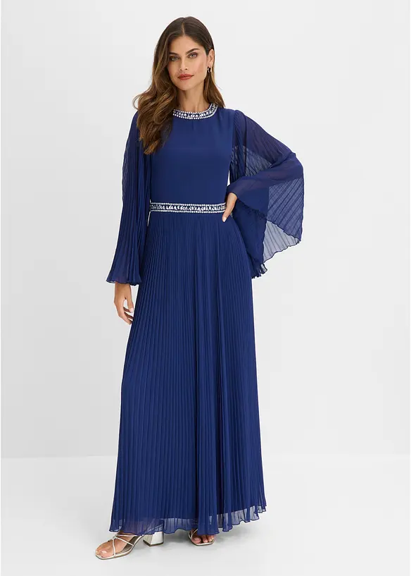 Abendkleid mit Plisseé und Strasssteinverzierung in blau von vorne (Totalaufnahme) - bonprix Abendkleid mit Plisseé und Strasssteinverzierung in blau von vorne (Totalaufnahme) - bonprix