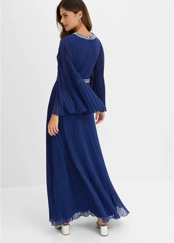 Abendkleid mit Plisseé und Strasssteinverzierung in blau von hinten (Totalaufnahme) - bonprix Abendkleid mit Plisseé und Strasssteinverzierung in blau von hinten (Totalaufnahme) - bonprix