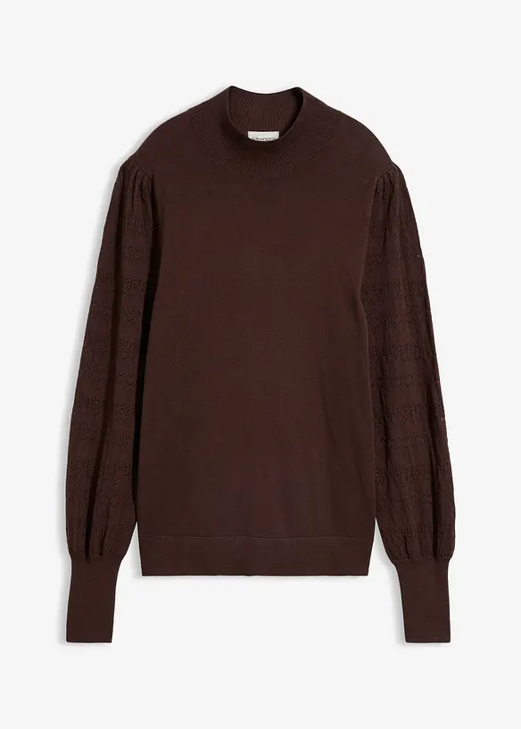 Feinstrickpullover mit Ajour in braun von vorne - bonprix
