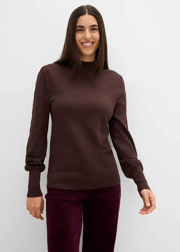 Feinstrickpullover mit Ajour in braun von vorne (im Anschnitt) - bonprix