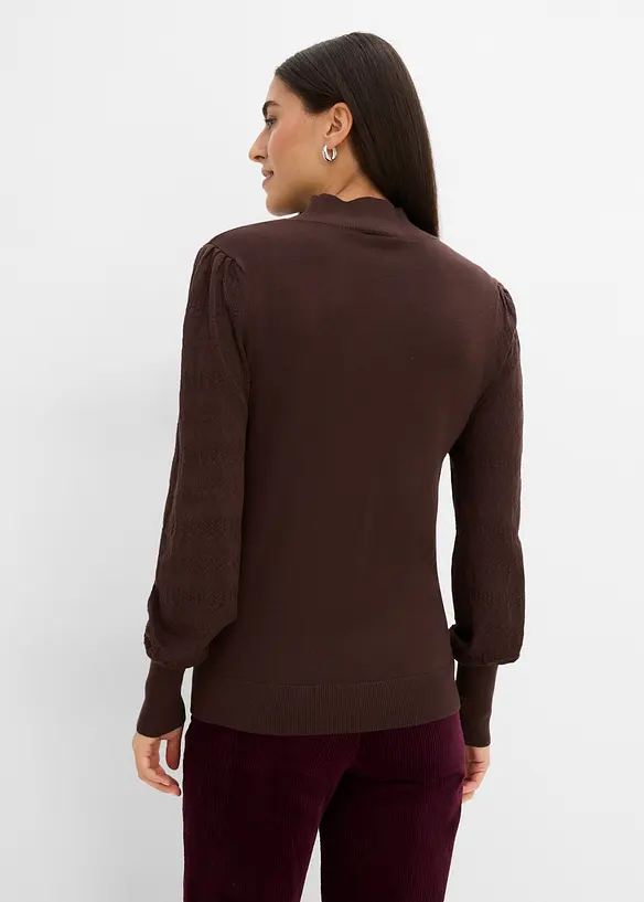 Feinstrickpullover mit Ajour in braun von hinten (im Anschnitt) - bonprix