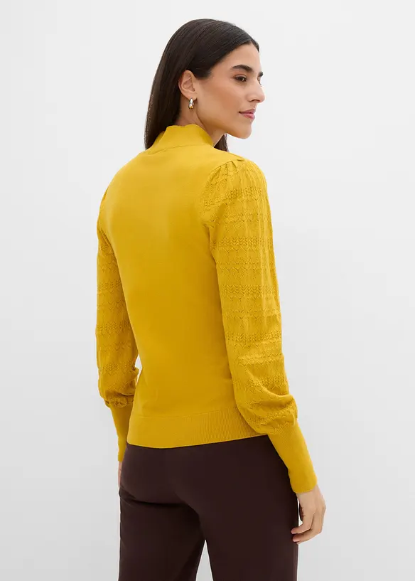 Feinstrickpullover mit Ajour in gelb von hinten (im Anschnitt) - bonprix