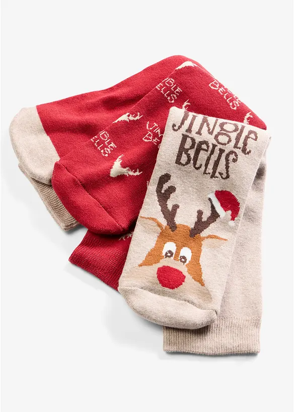Thermo Socken mit Weihnachtsmotiv und Innenfrottee (3er Pack) in rot - bonprix
