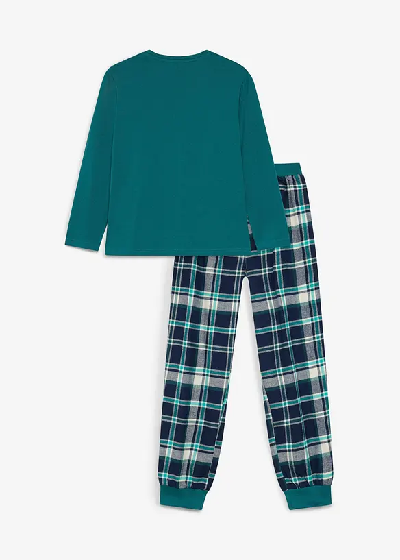Pyjama aus reiner Baumwolle (2tlg. Set) in petrol von hinten - bonprix