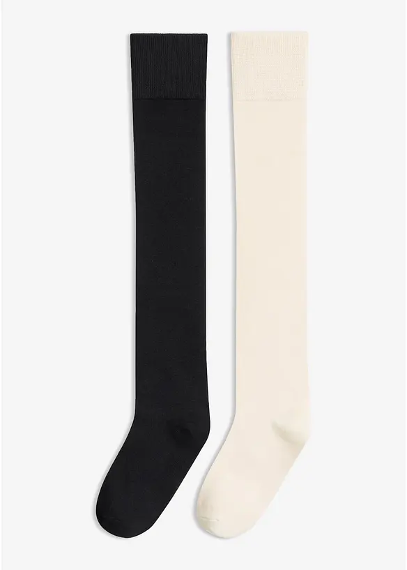 Overknee-Strümpfe mit Bio-Baumwolle (2er Pack) in weiß von vorne - bonprix