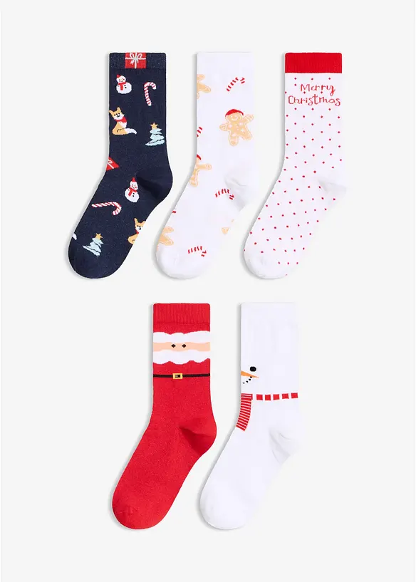 Socken mit Weihnachtsmotiv und Bio-Baumwolle (5er Pack) in blau von vorne - bonprix
