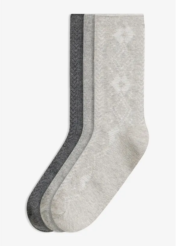Socken mit Struktur (3er Pack) in grau von vorne - bonprix