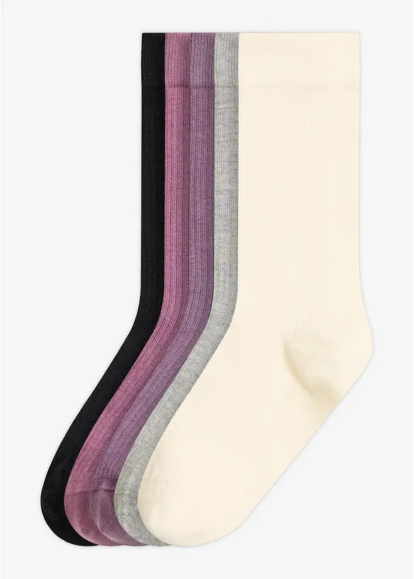 Gerippte Socken (5er Pack) in schwarz von vorne - bonprix