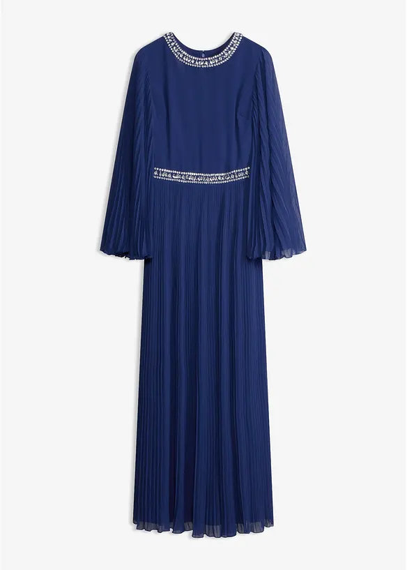 Abendkleid mit Plisseé und Strasssteinverzierung in blau von vorne - bonprix Abendkleid mit Plisseé und Strasssteinverzierung in blau von vorne - bonprix