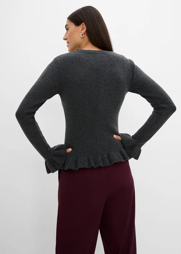 Ajour-Strickjacke in grau von hinten (im Anschnitt) - bonprix