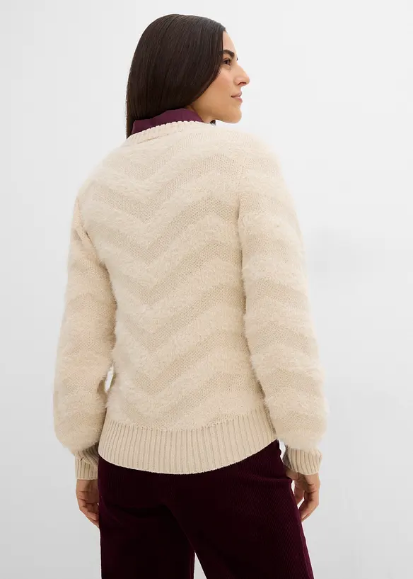 Pullover mit Flauschgarn in beige von hinten (im Anschnitt) - bonprix