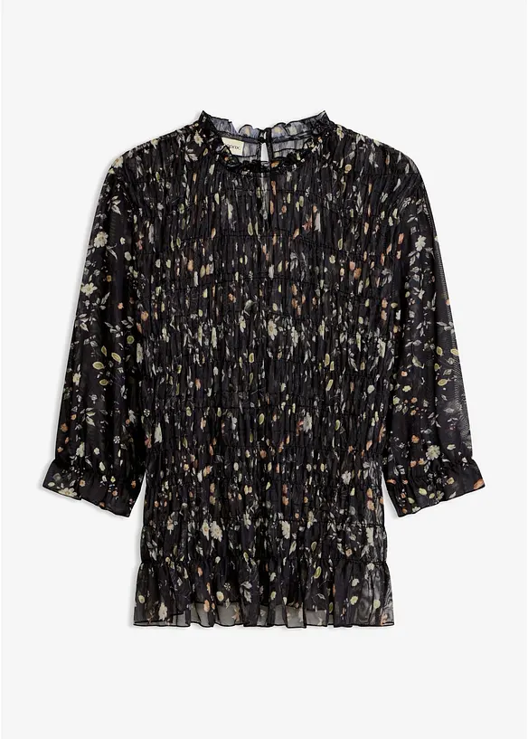 Shirtbluse aus feinem Mesh in schwarz von vorne - bonprix
