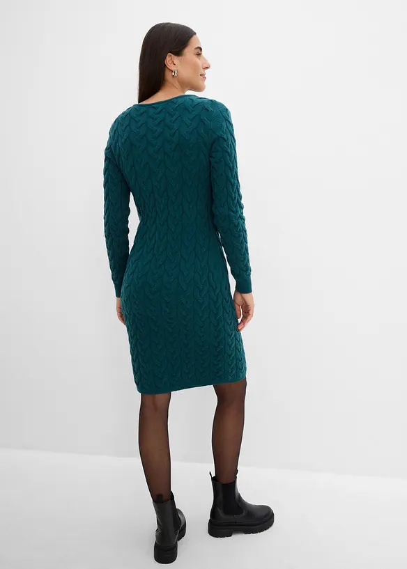 Strickkleid mit angesetztem Bolero - 2 in 1 Optik in petrol von hinten (Totalaufnahme) - bonprix