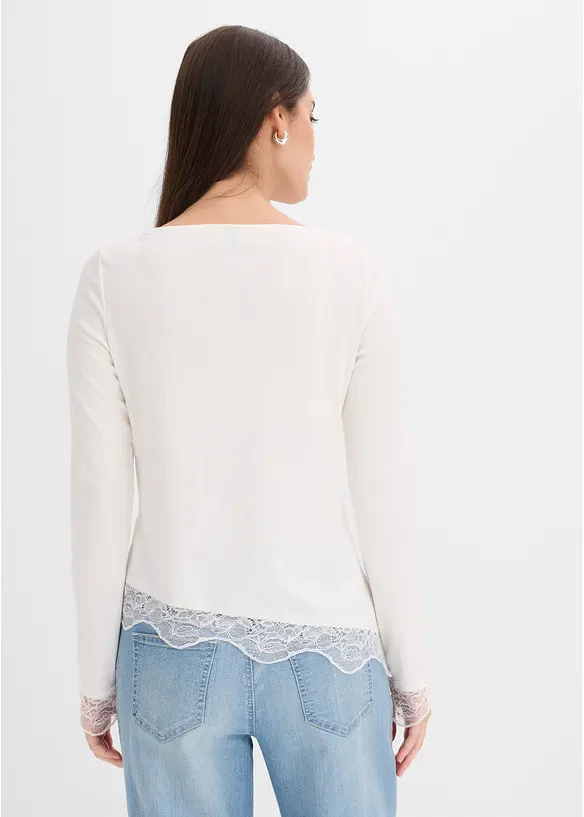 Langarmshirt mit Spitzensaum in weiß von hinten (im Anschnitt) - bonprix Langarmshirt mit Spitzensaum in weiß von hinten (im Anschnitt) - bonprix